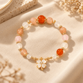 Red Carnelian & Peach Moonstone Flower Bracelet - Ocean Rielle Studio