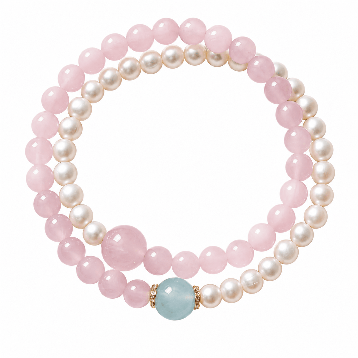 Rose Quartz & Freshwater Pearl Aquamarine Bracelet - Ocean Rielle Studio
