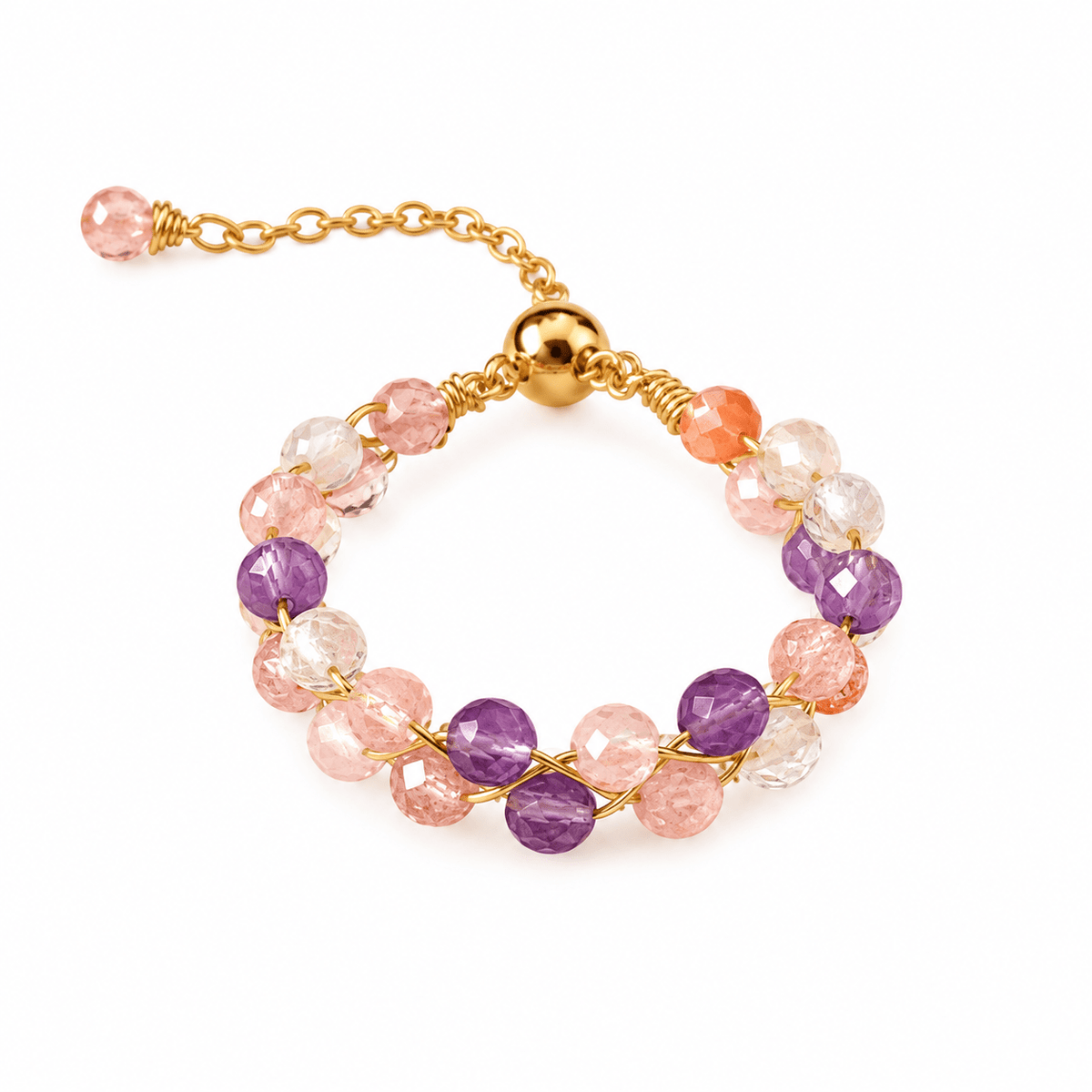Strawberry Quartz & Amethyst Wire-Wrapped Ring - Ocean Rielle Studio