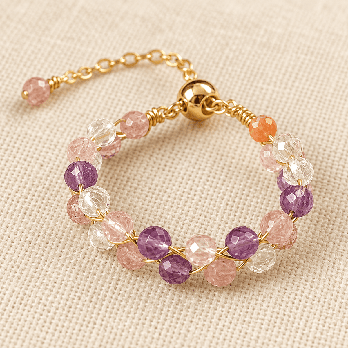 Strawberry Quartz & Amethyst Wire-Wrapped Ring - Ocean Rielle Studio
