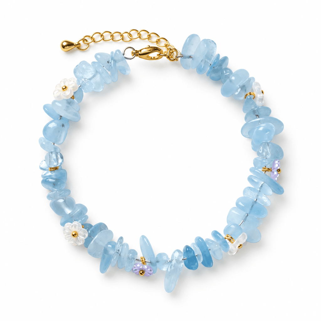 Strawberry Quartz Ice-Chip Flower Wreath Bracelet - Ocean Rielle Studio