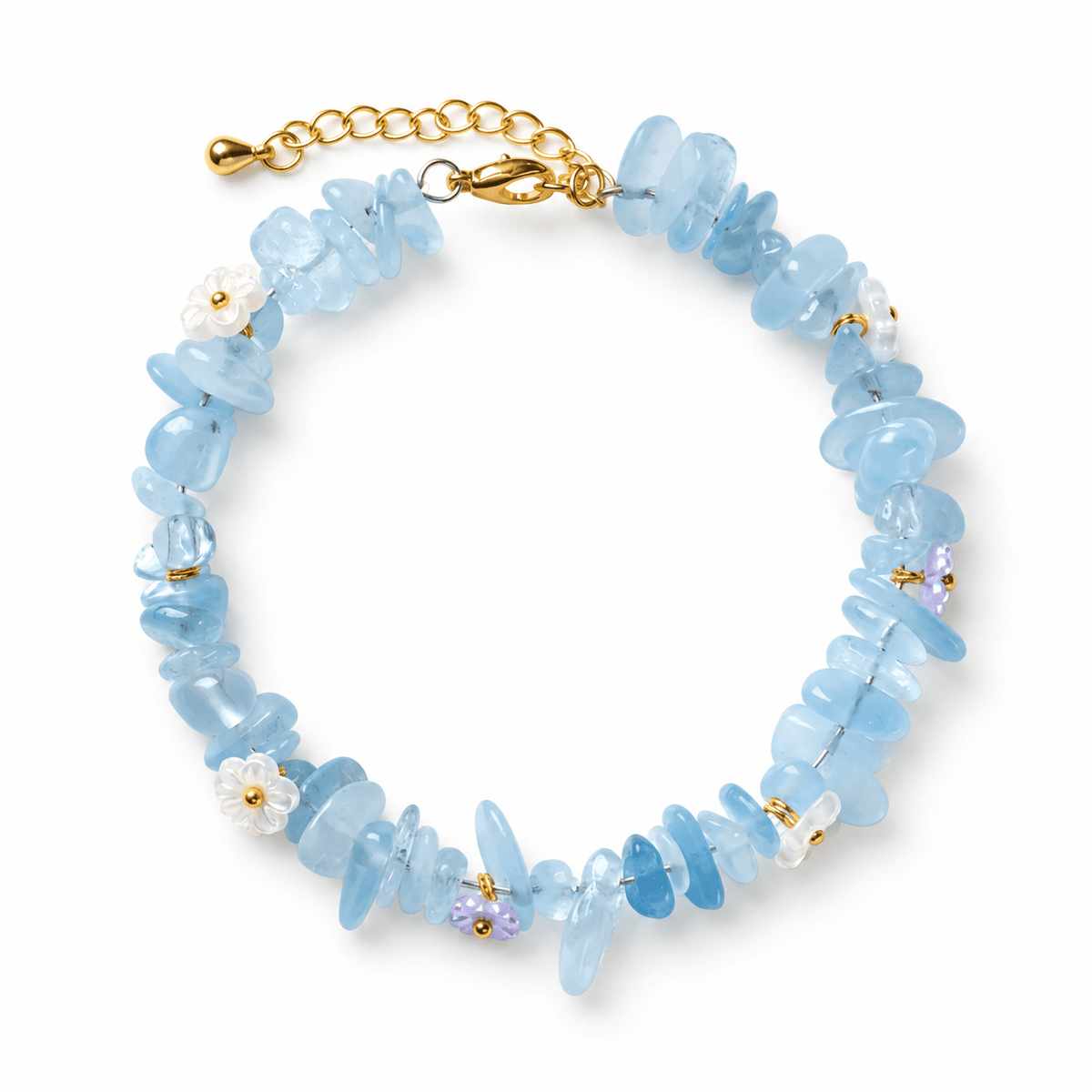 Strawberry Quartz Ice-Chip Flower Wreath Bracelet - Ocean Rielle Studio