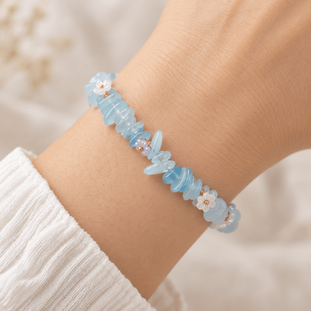 Strawberry Quartz Ice-Chip Flower Wreath Bracelet - Ocean Rielle Studio