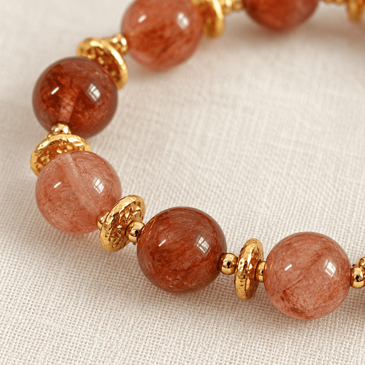 Strawberry Quartz & Lotus Bell Bracelet - Ocean Rielle Studio