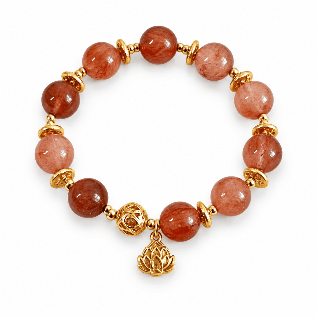 Strawberry Quartz & Lotus Bell Bracelet - Ocean Rielle Studio