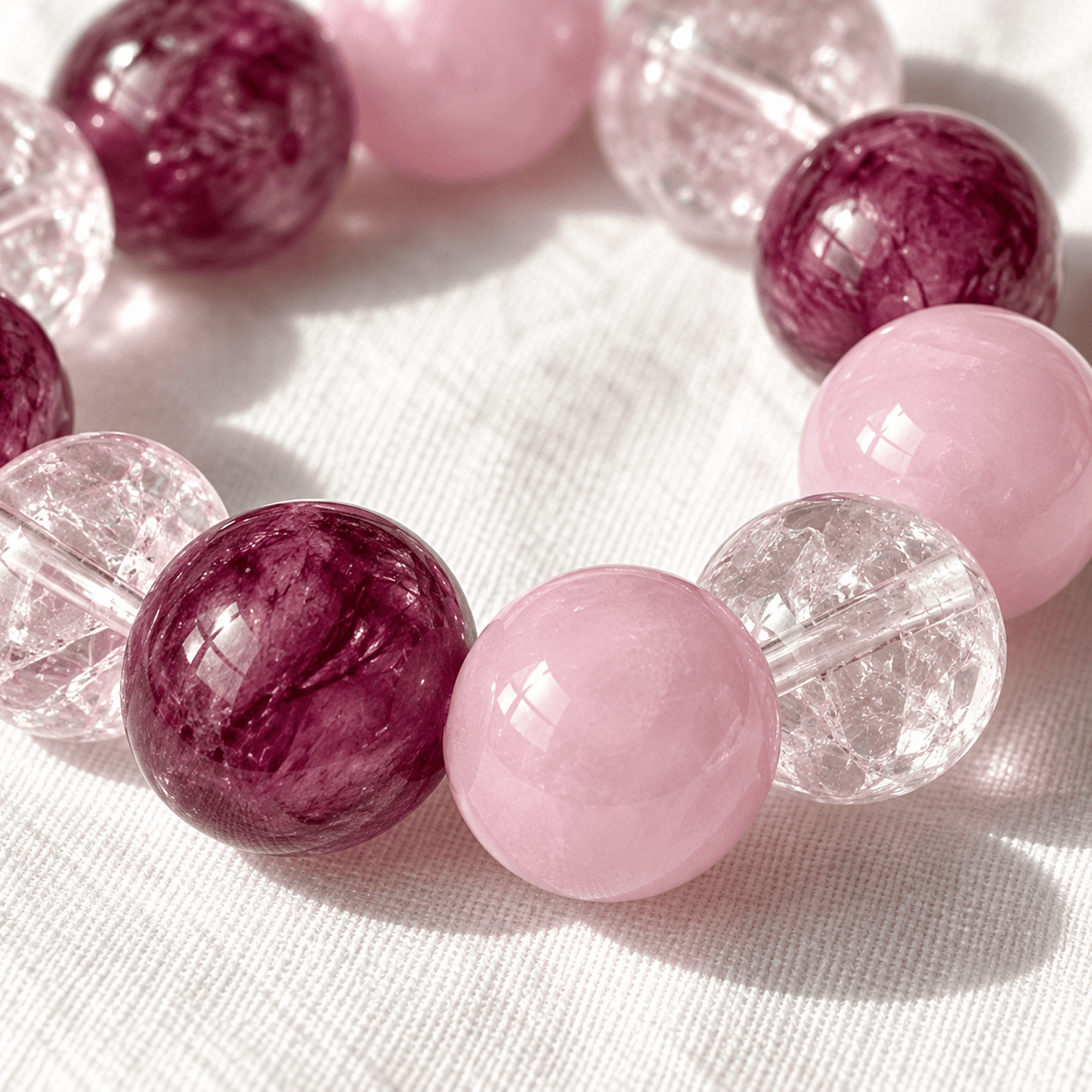 Strawberry Quartz, Rose Quartz & Crackle Crystal Bracelet - Ocean Rielle Studio