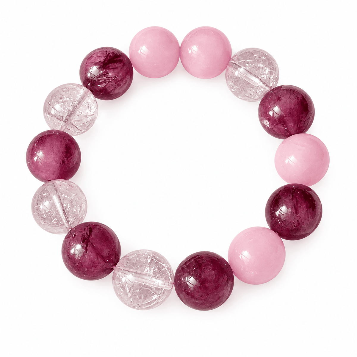 Strawberry Quartz, Rose Quartz & Crackle Crystal Bracelet - Ocean Rielle Studio