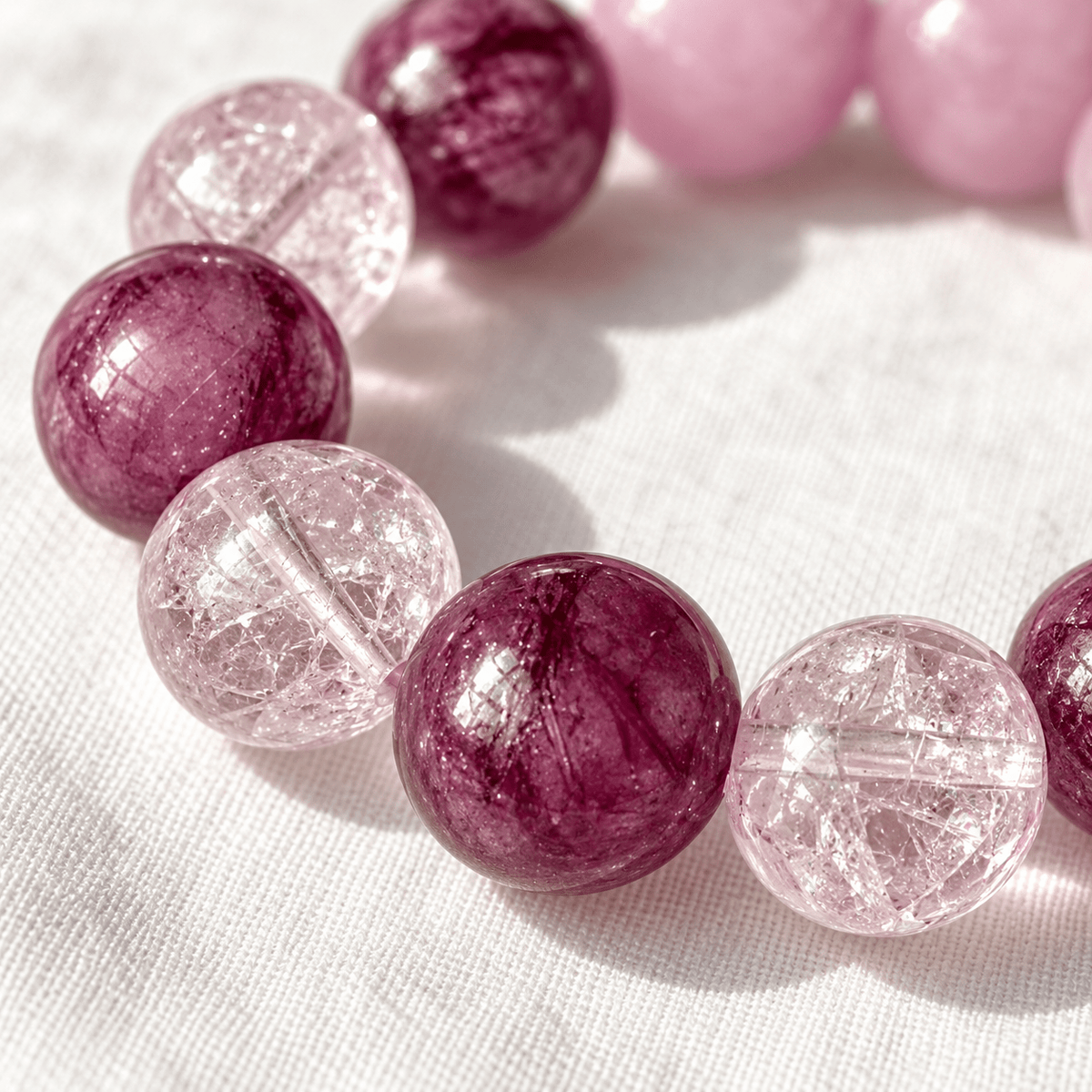 Strawberry Quartz, Rose Quartz & Crackle Crystal Bracelet - Ocean Rielle Studio