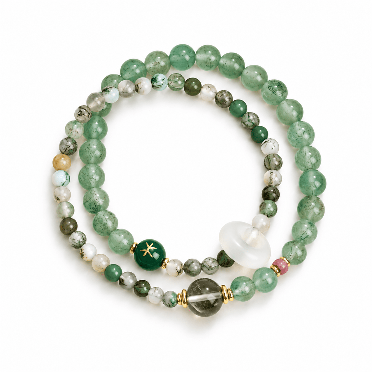 Strawberry Quartz & Water Grass Agate Double-Wrap Bracelet - Ocean Rielle Studio