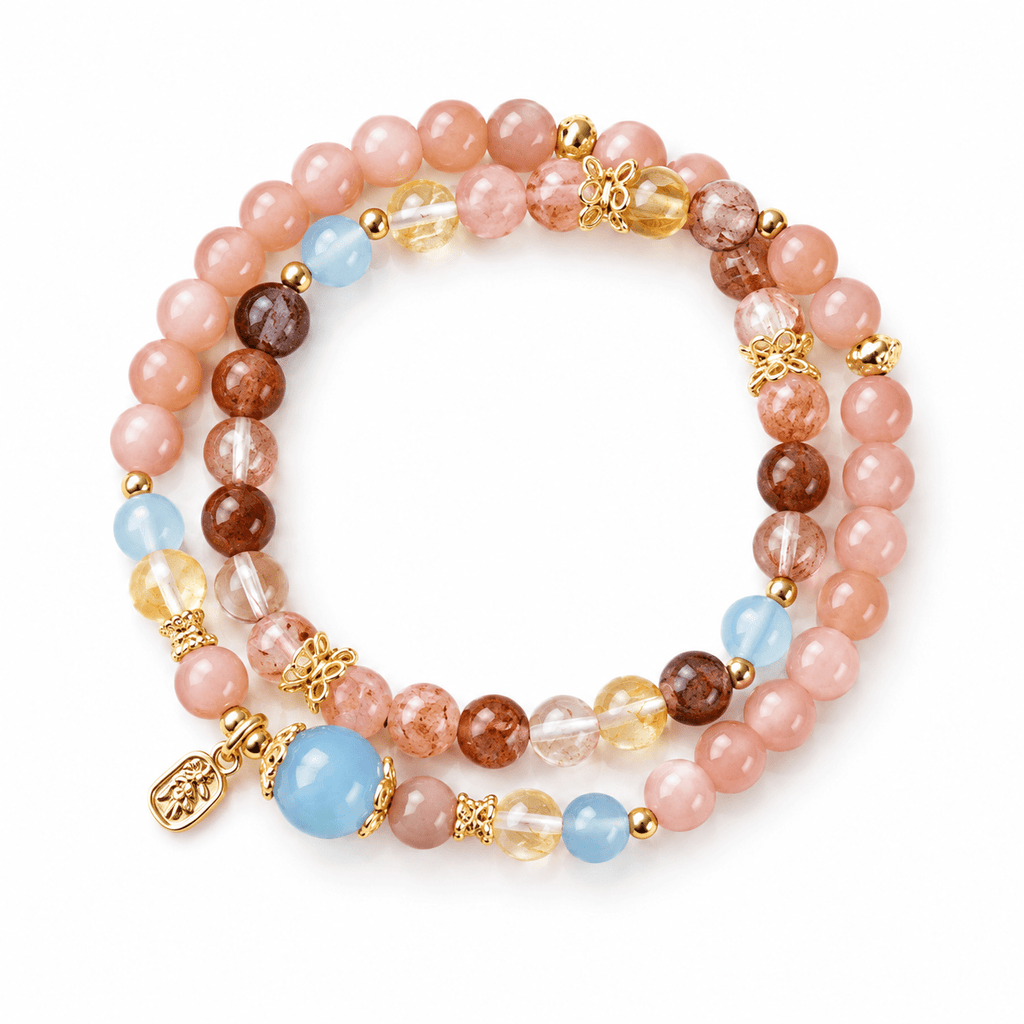 Sunstone & Blue Chalcedony Double-Wrap Bracelet - Ocean Rielle Studio