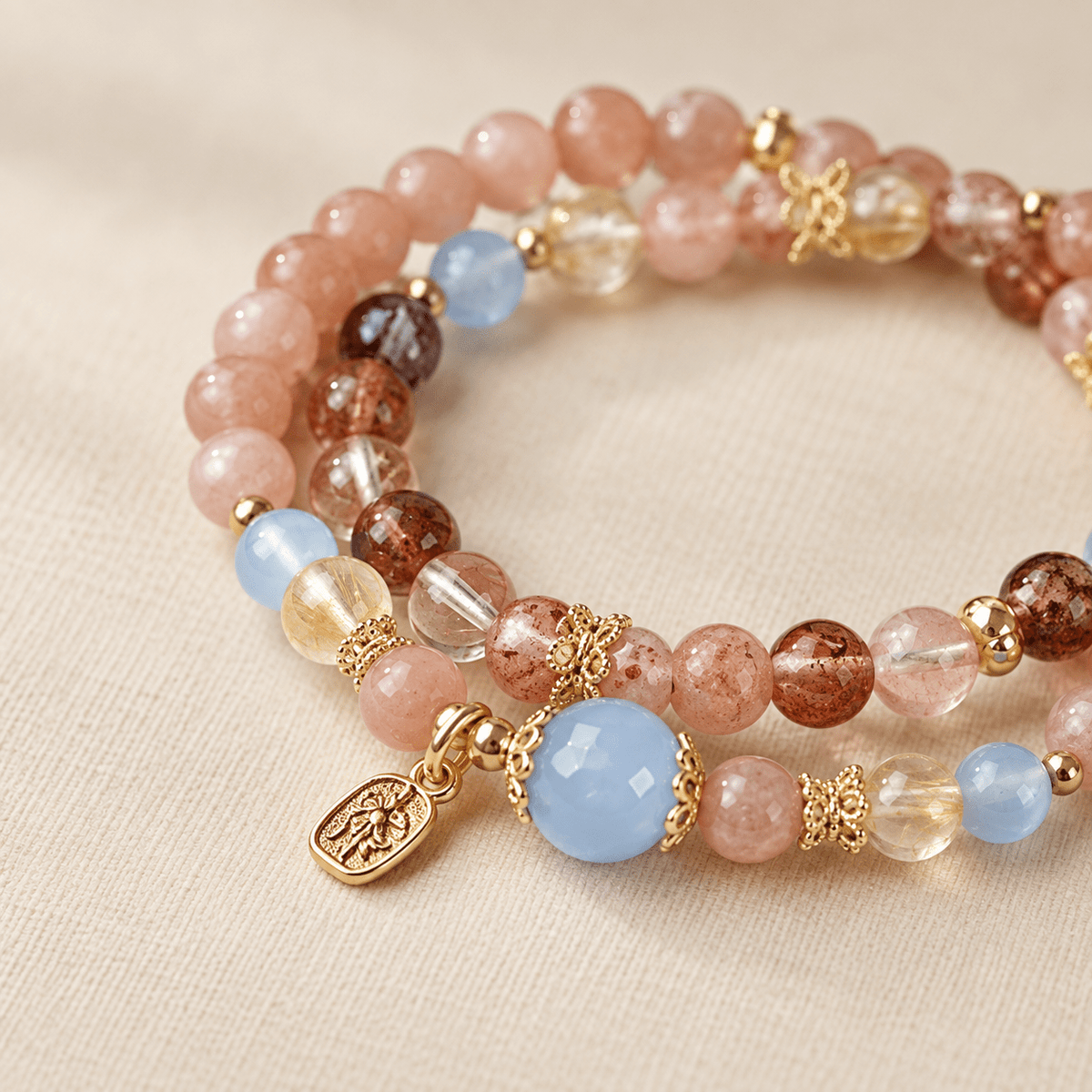 Sunstone & Blue Chalcedony Double-Wrap Bracelet - Ocean Rielle Studio