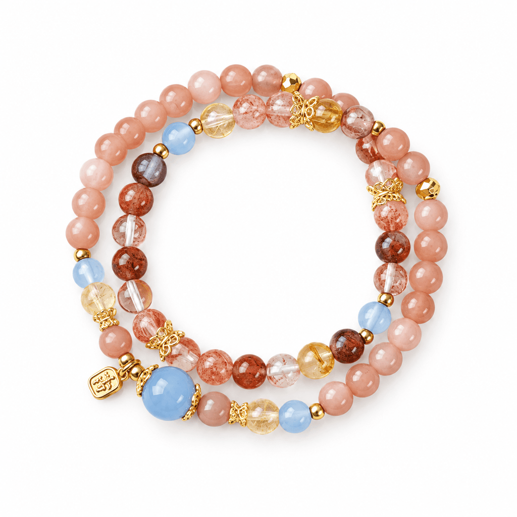 Sunstone & Blue Chalcedony Double-Wrap Bracelet - Ocean Rielle Studio