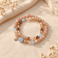 Sunstone & Blue Chalcedony Double-Wrap Bracelet - Ocean Rielle Studio