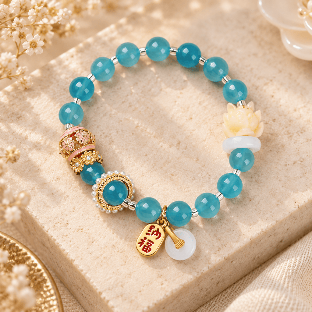 Teal Agate & Fortune Charm Bracelet - Ocean Rielle Studio
