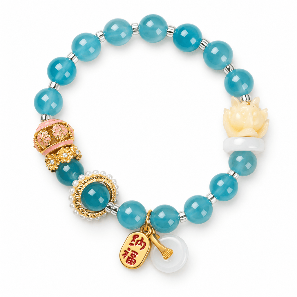 Teal Agate & Fortune Charm Bracelet - Ocean Rielle Studio