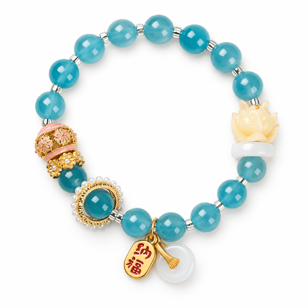 Teal Agate & Fortune Charm Bracelet - Ocean Rielle Studio