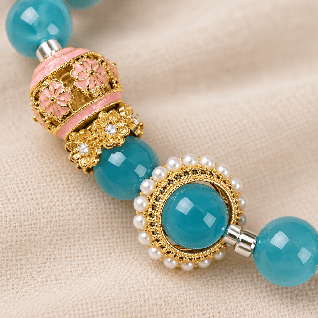 Teal Agate & Fortune Charm Bracelet - Ocean Rielle Studio