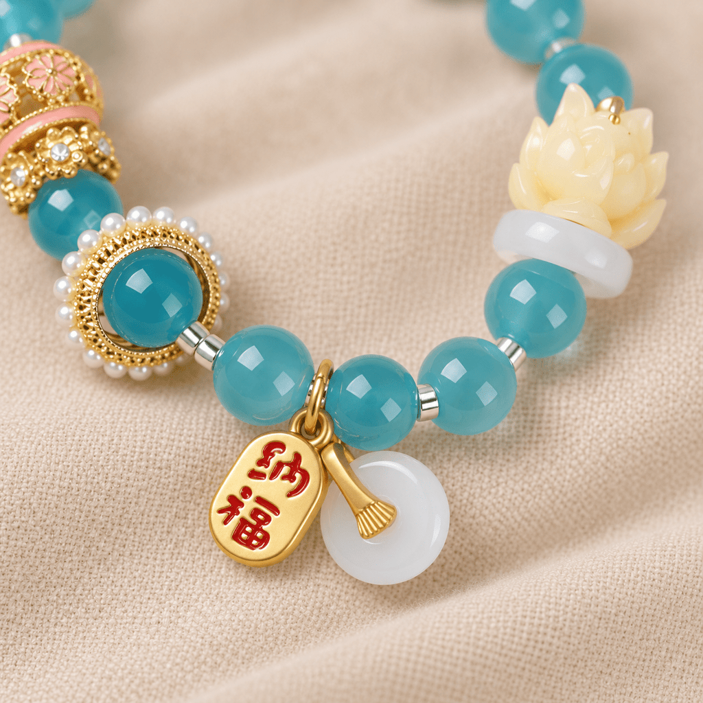 Teal Agate & Fortune Charm Bracelet - Ocean Rielle Studio