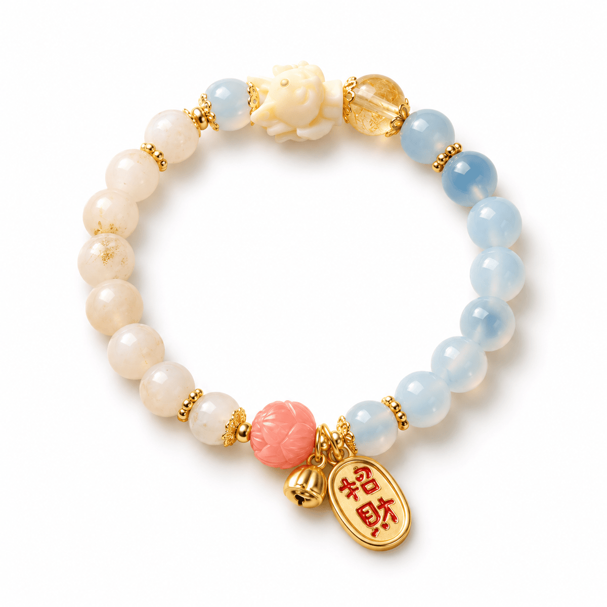 White & Blue Crystal Lucky Lotus Bracelet - Ocean Rielle Studio