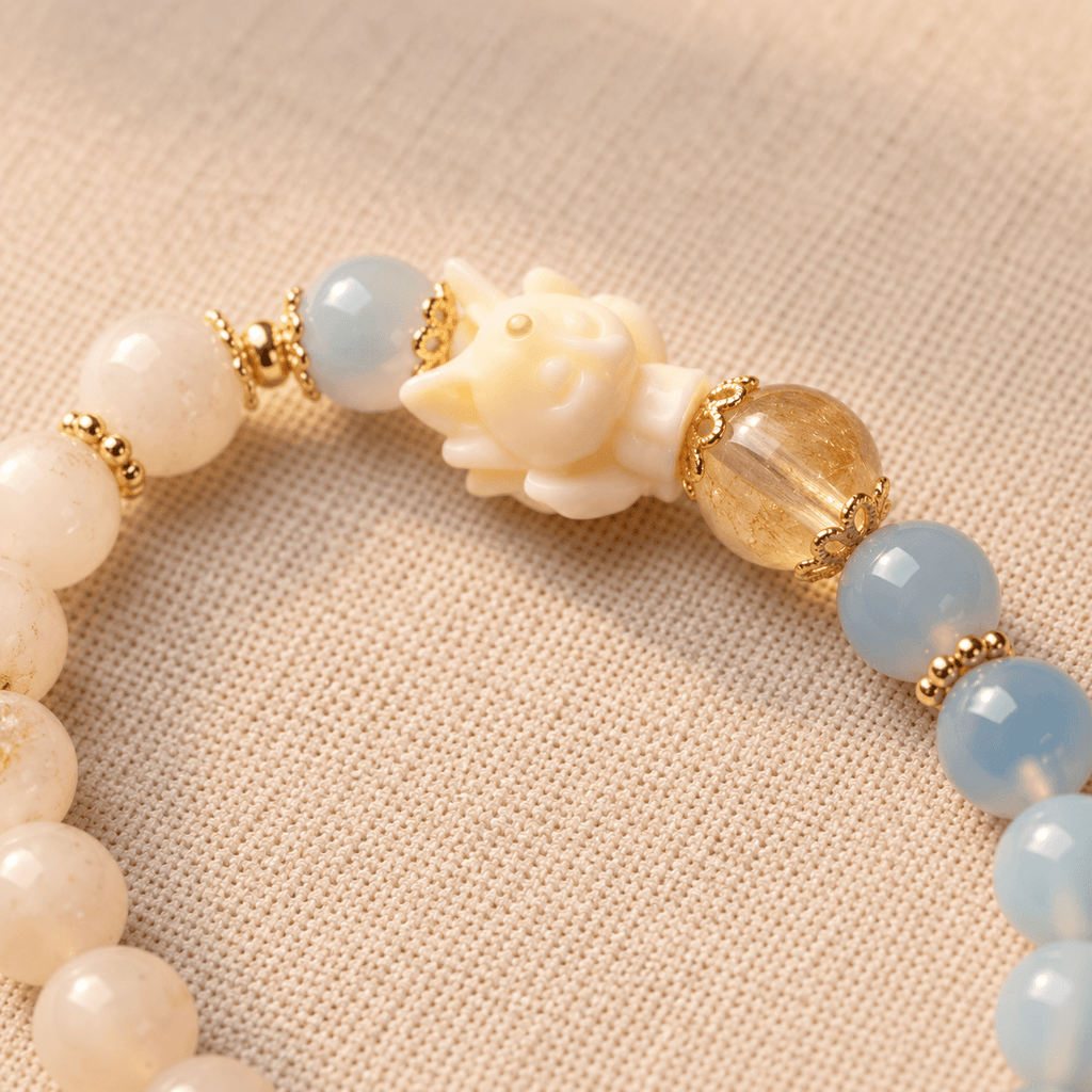 White & Blue Crystal Lucky Lotus Bracelet - Ocean Rielle Studio