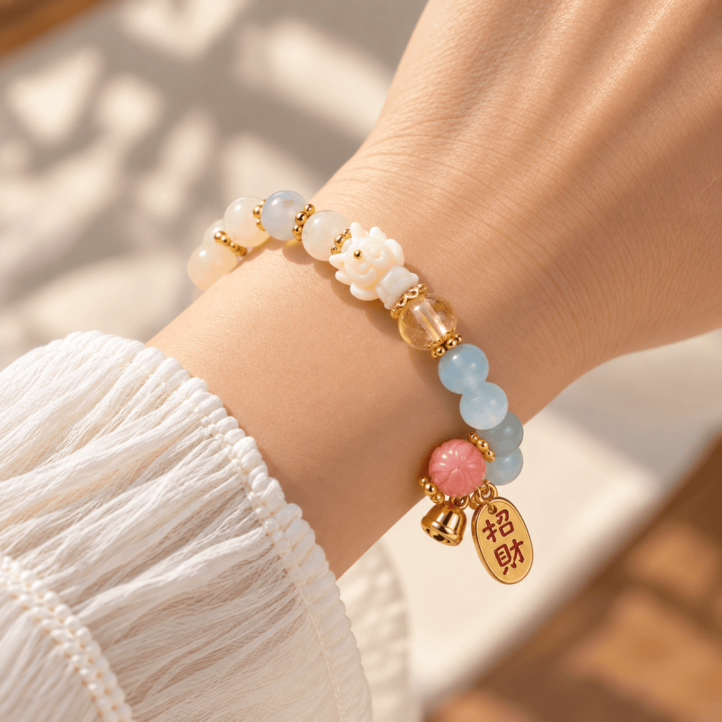 White & Blue Crystal Lucky Lotus Bracelet - Ocean Rielle Studio