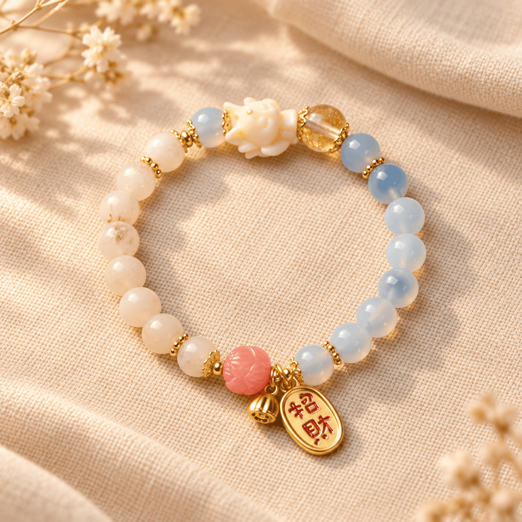 White & Blue Crystal Lucky Lotus Bracelet - Ocean Rielle Studio
