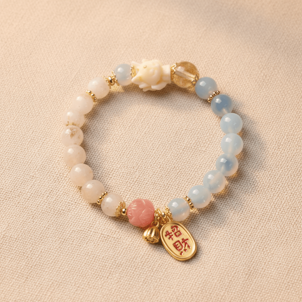 White & Blue Crystal Lucky Lotus Bracelet — Radiance Collection - Ocean Rielle Studio