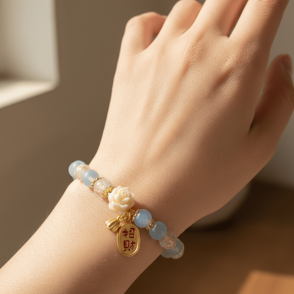 White & Blue Crystal Lucky Lotus Bracelet — Radiance Collection - Ocean Rielle Studio