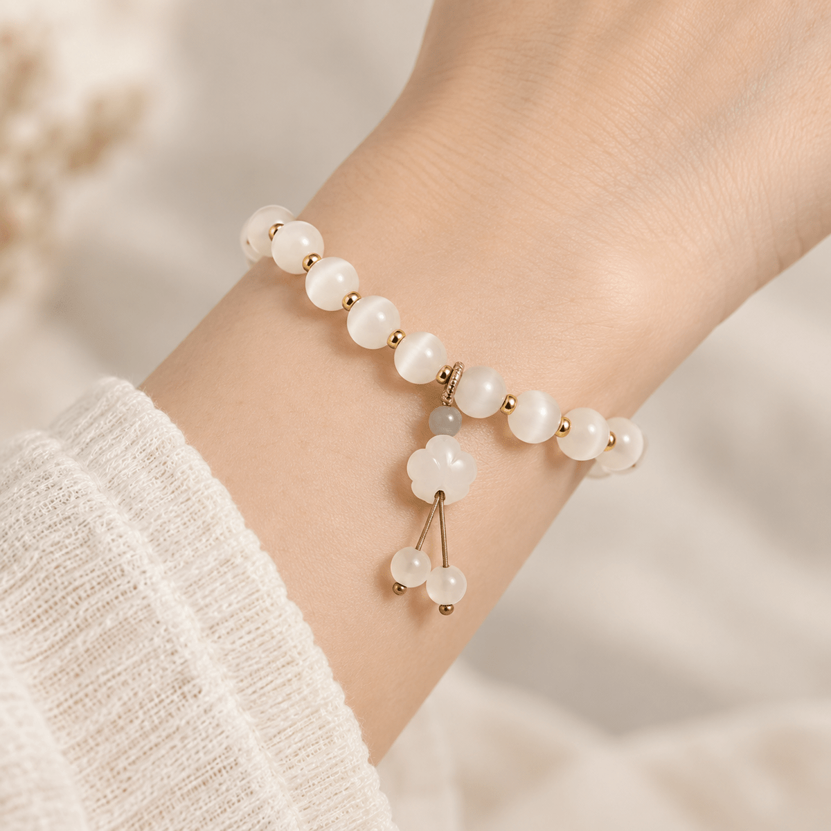 White Cat's Eye & Gourd Charm Bracelet - Ocean Rielle Studio