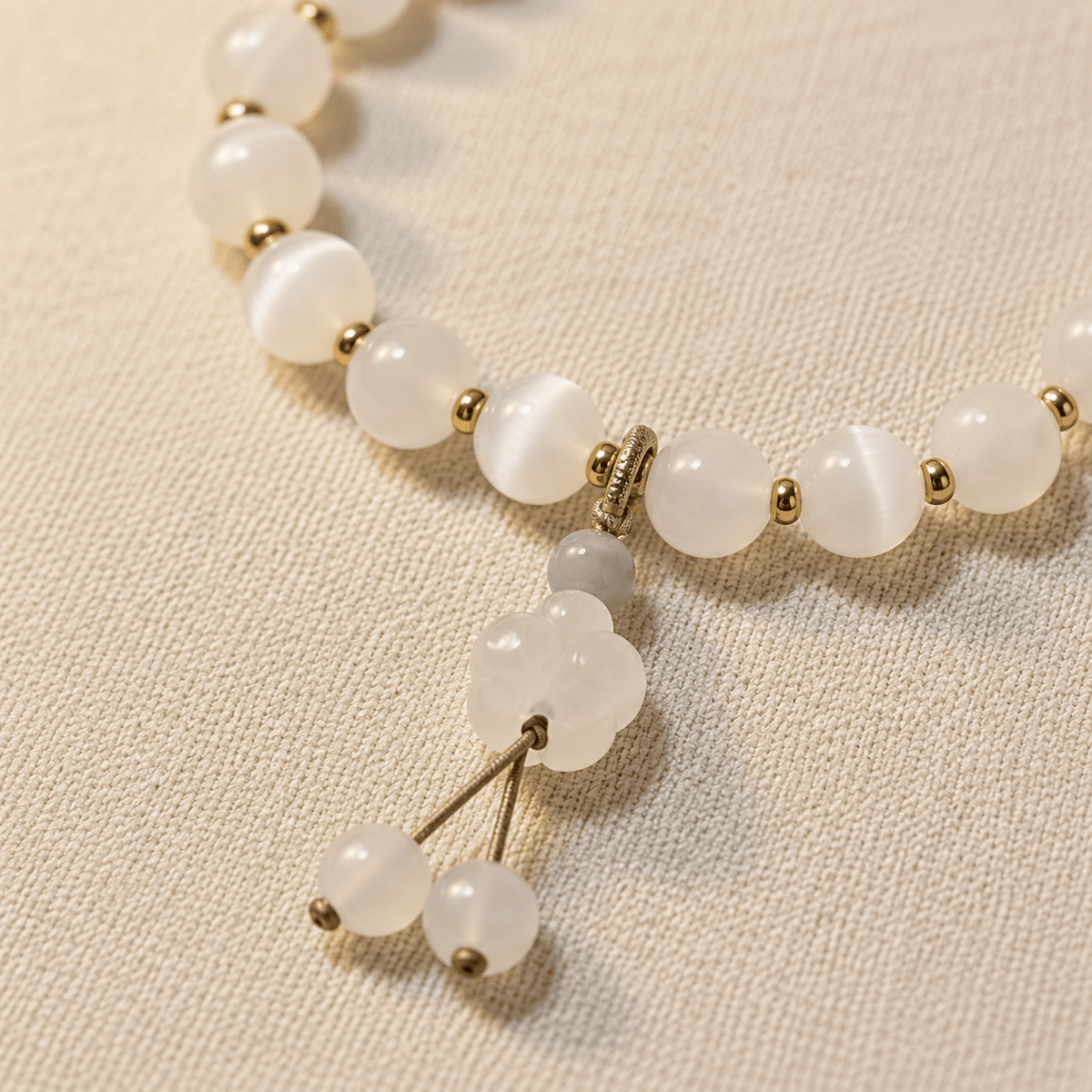 White Cat's Eye & Gourd Charm Bracelet - Ocean Rielle Studio