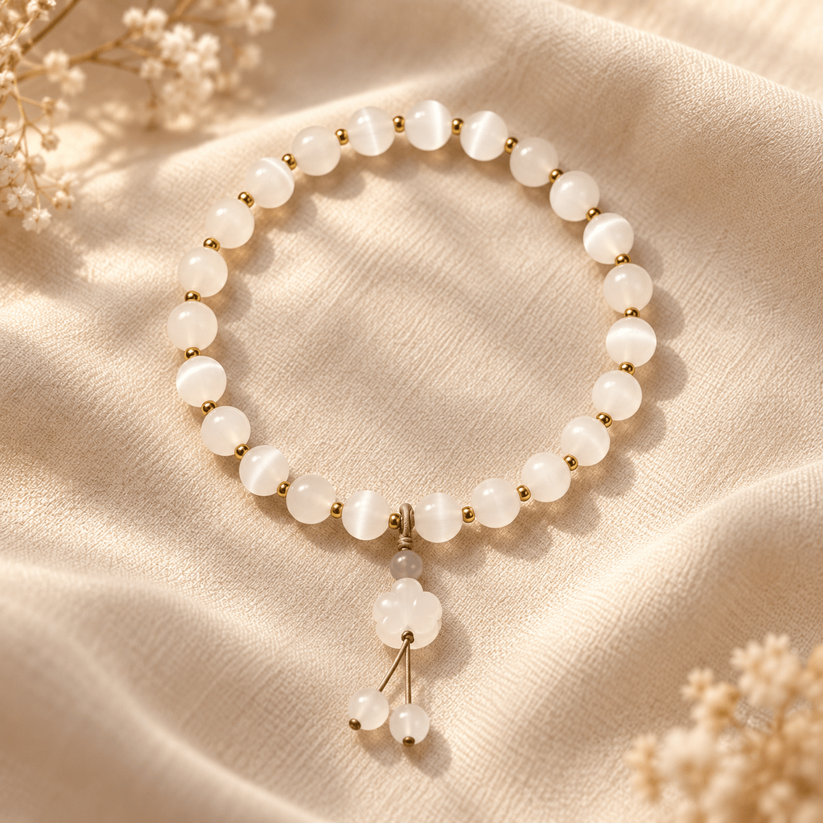 White Cat's Eye & Gourd Charm Bracelet - Ocean Rielle Studio