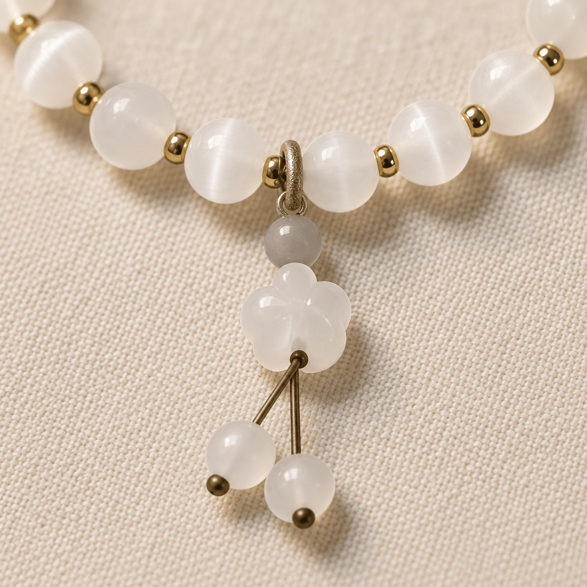 White Cat's Eye & Gourd Charm Bracelet - Ocean Rielle Studio