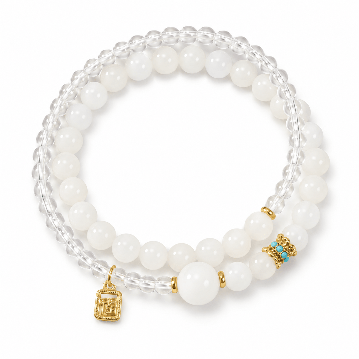 White Crystal & Moonstone Fortune Bracelet - Ocean Rielle Studio