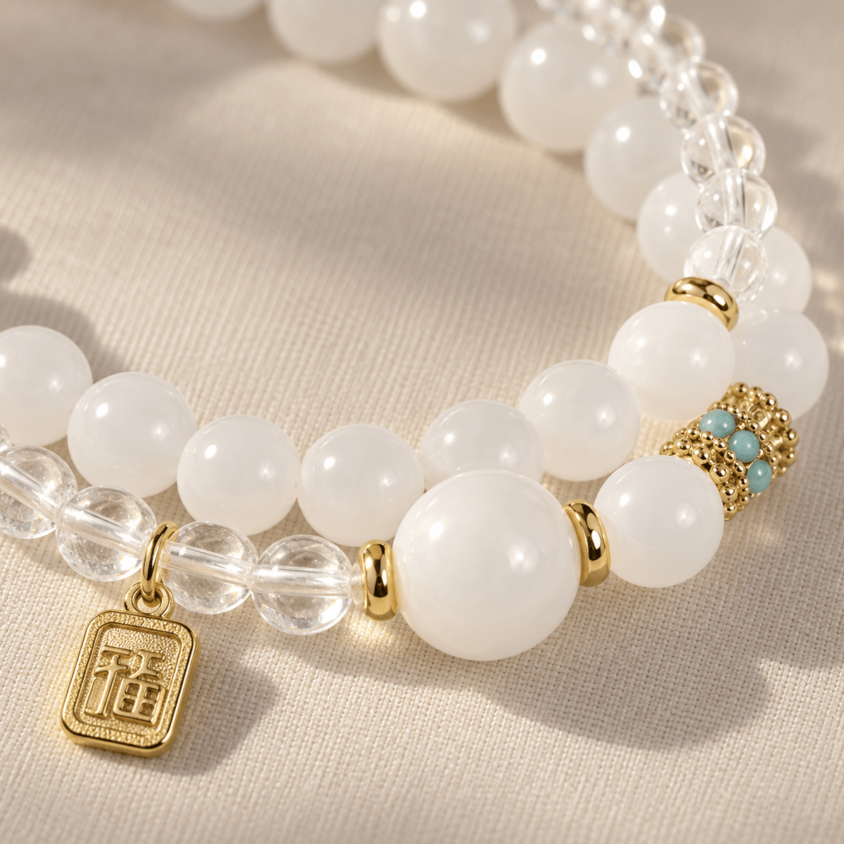 White Crystal & Moonstone Fortune Bracelet - Ocean Rielle Studio
