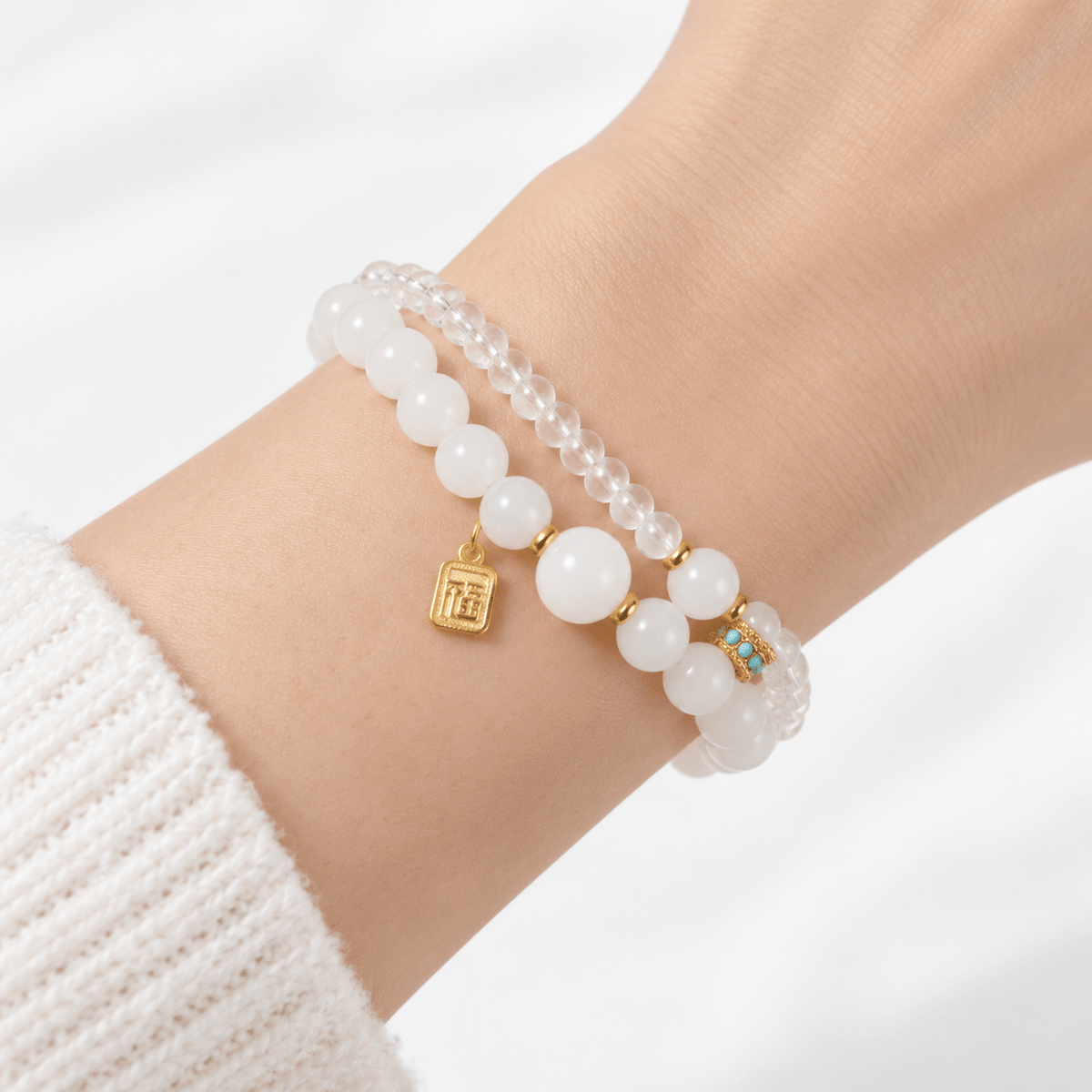 White Crystal & Moonstone Fortune Bracelet - Ocean Rielle Studio