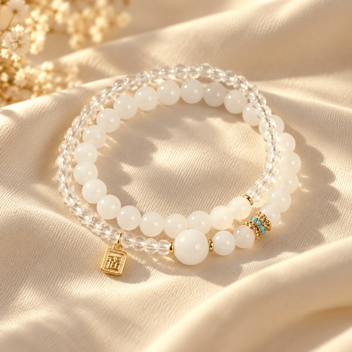 White Crystal & Moonstone Fortune Bracelet - Ocean Rielle Studio