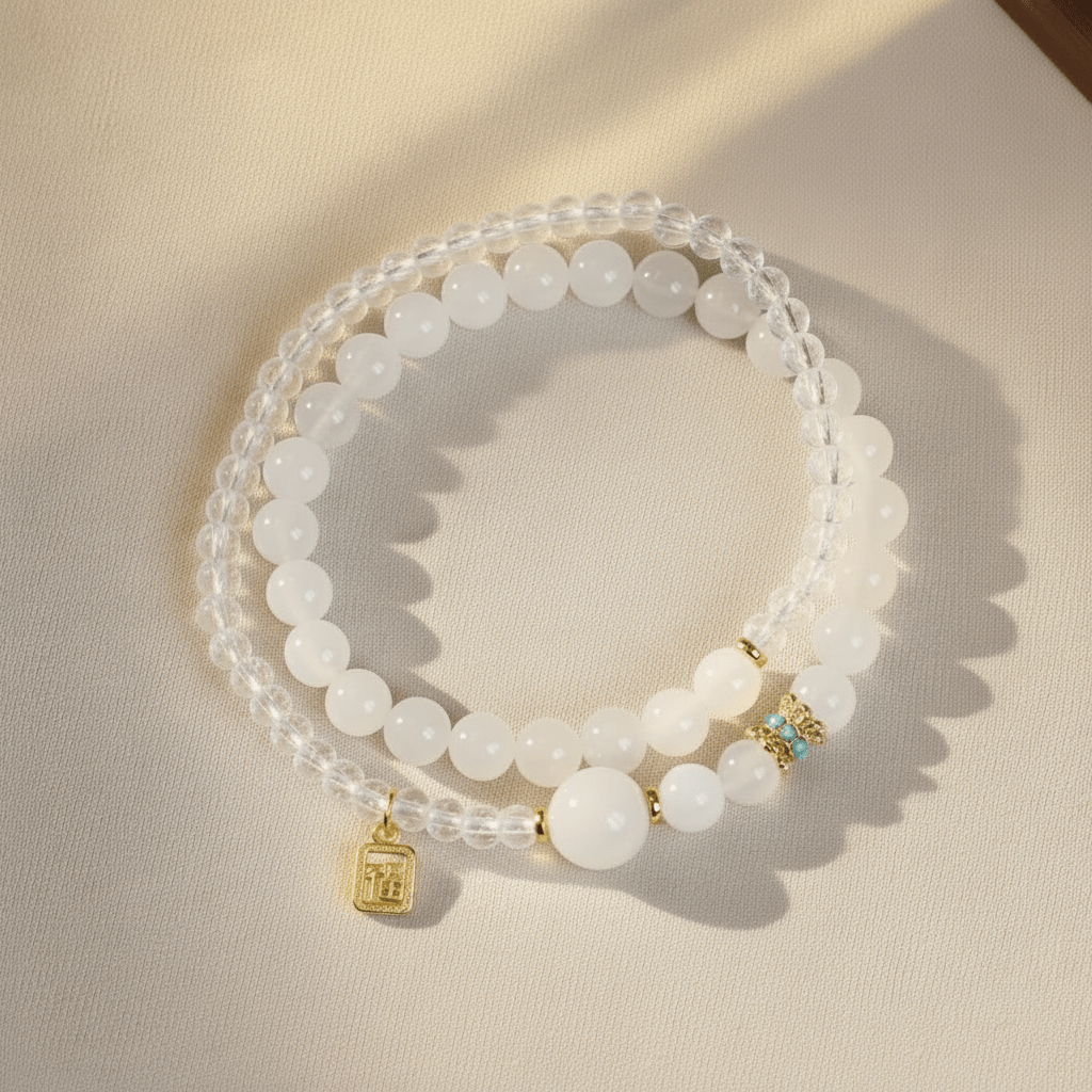 White Crystal & Moonstone Fortune Bracelet — Radiance Collection - Ocean Rielle Studio