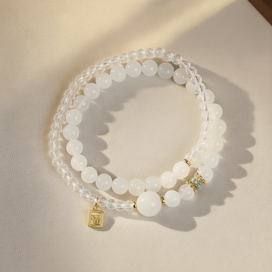 White Crystal & Moonstone Fortune Bracelet — Radiance Collection - Ocean Rielle Studio