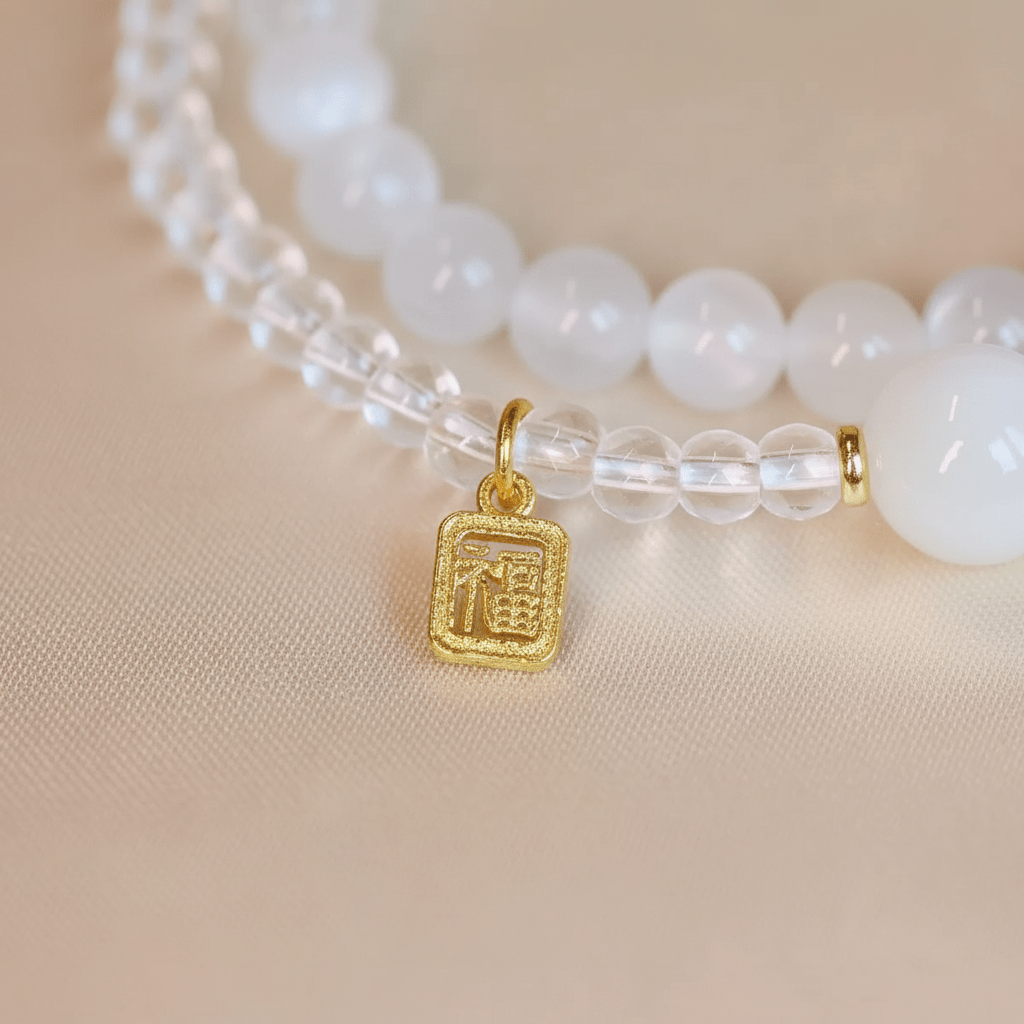 White Crystal & Moonstone Fortune Bracelet — Radiance Collection - Ocean Rielle Studio