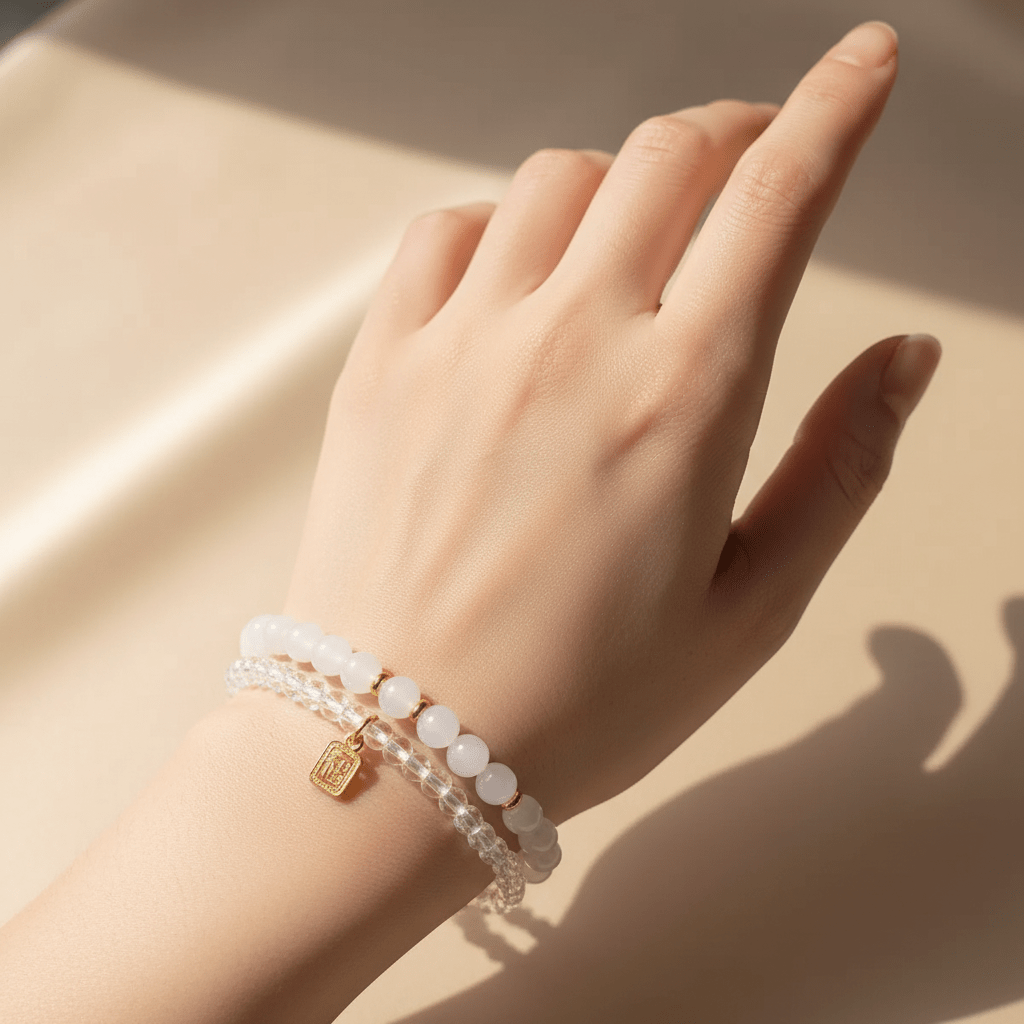 White Crystal & Moonstone Fortune Bracelet — Radiance Collection - Ocean Rielle Studio