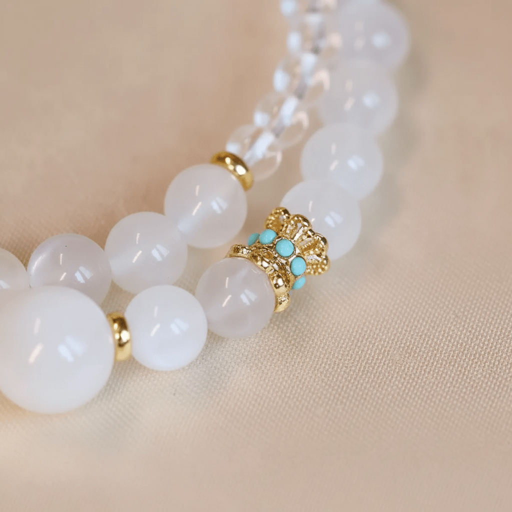 White Crystal & Moonstone Fortune Bracelet — Radiance Collection - Ocean Rielle Studio
