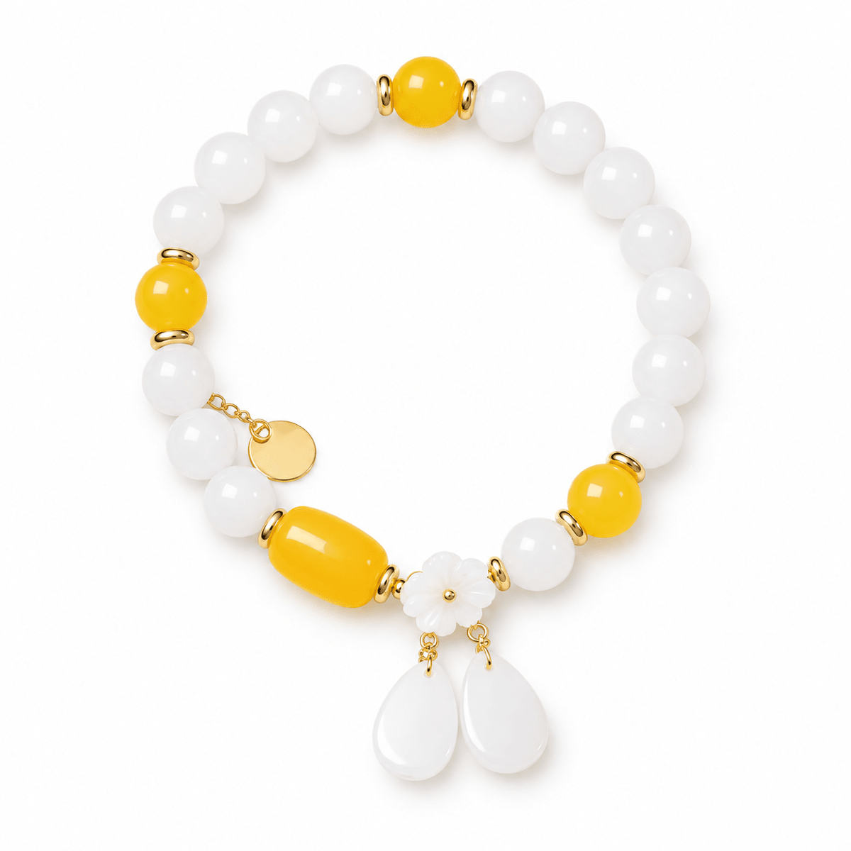 White Jade & Amber Beeswax Sunlit Bloom Bracelet - Ocean Rielle Studio