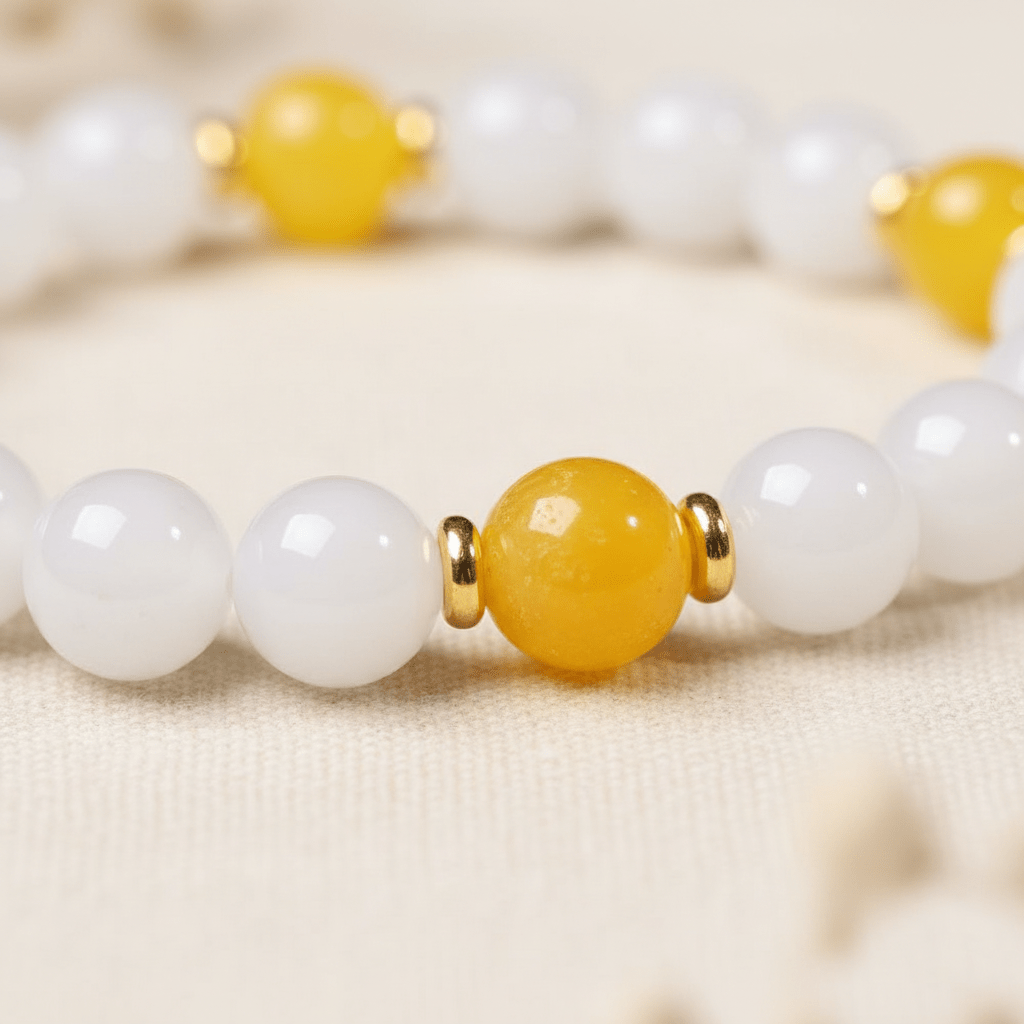 White Jade & Amber Beeswax Sunlit Bloom Bracelet — Frost Petal Collection - Ocean Rielle Studio