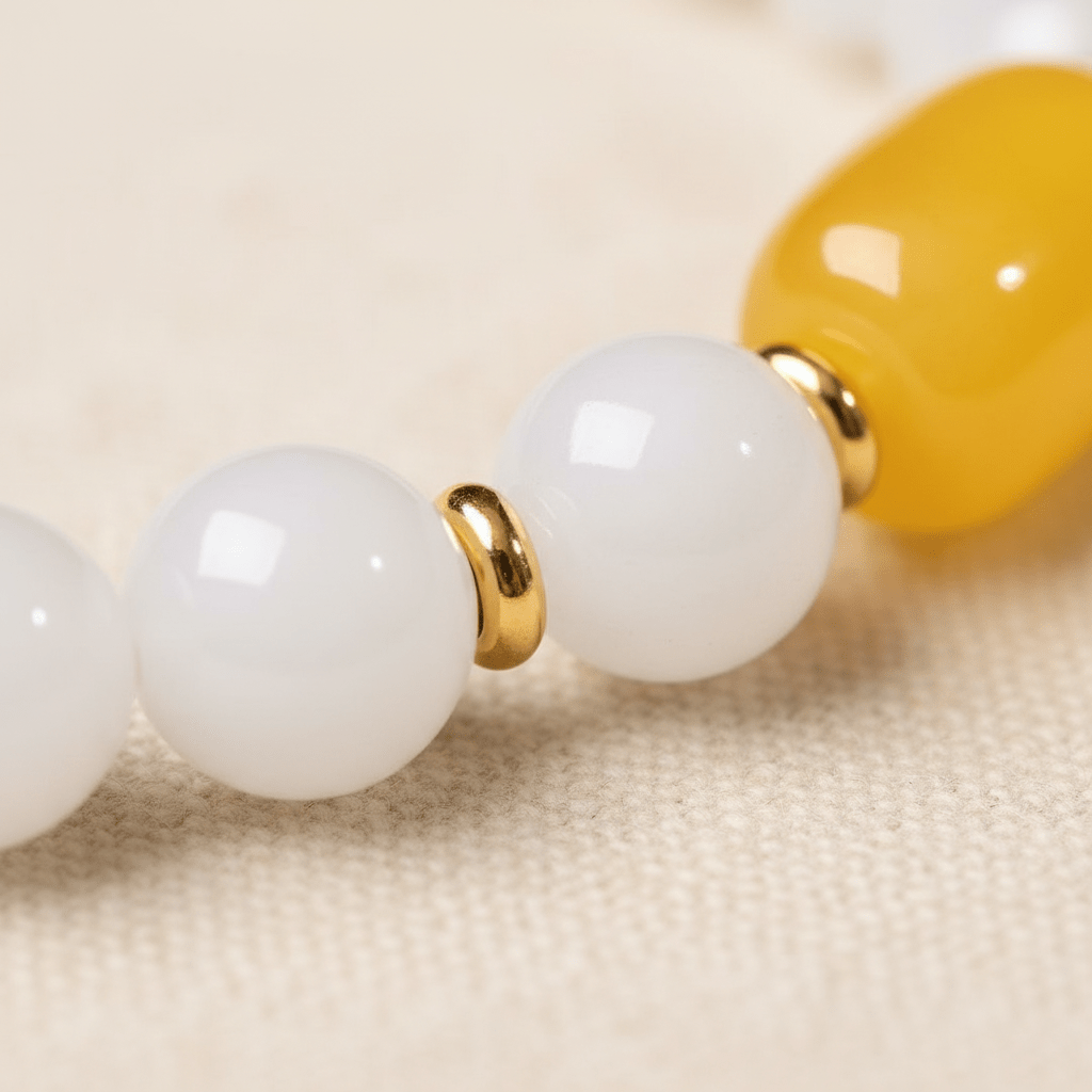 White Jade & Amber Beeswax Sunlit Bloom Bracelet — Frost Petal Collection - Ocean Rielle Studio