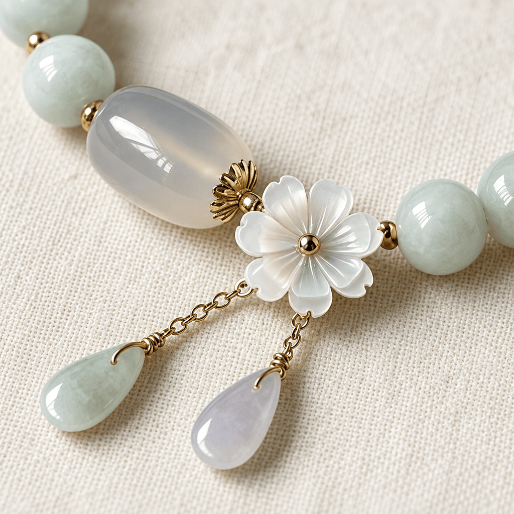 White Jade & Shell Flower Bracelet - Ocean Rielle Studio