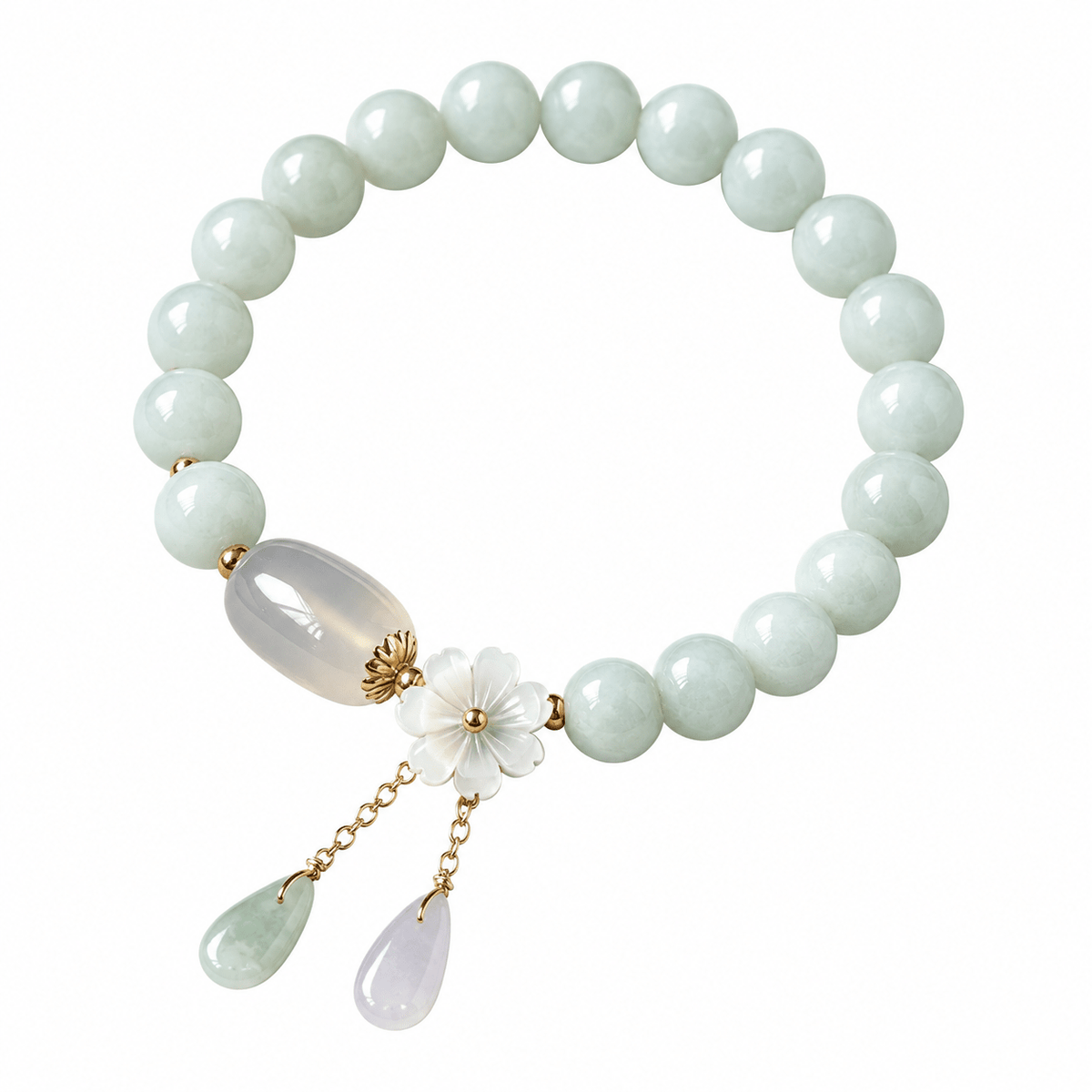White Jade & Shell Flower Bracelet - Ocean Rielle Studio