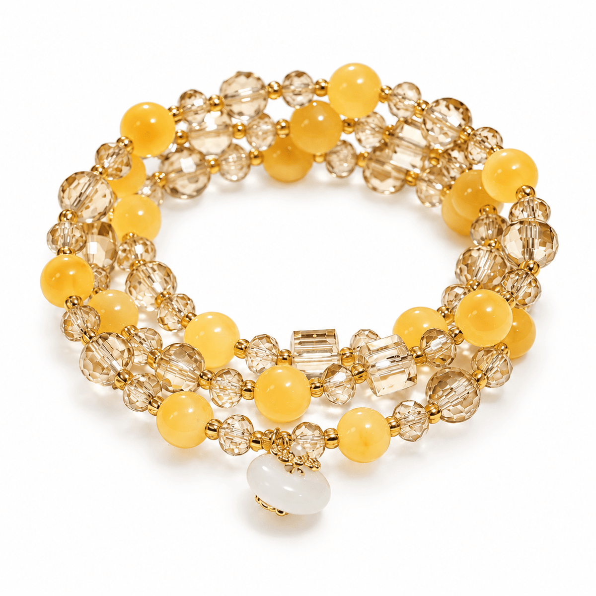 Yellow Agate & Champagne Crystal Double-Wrap Bracelet - Ocean Rielle Studio