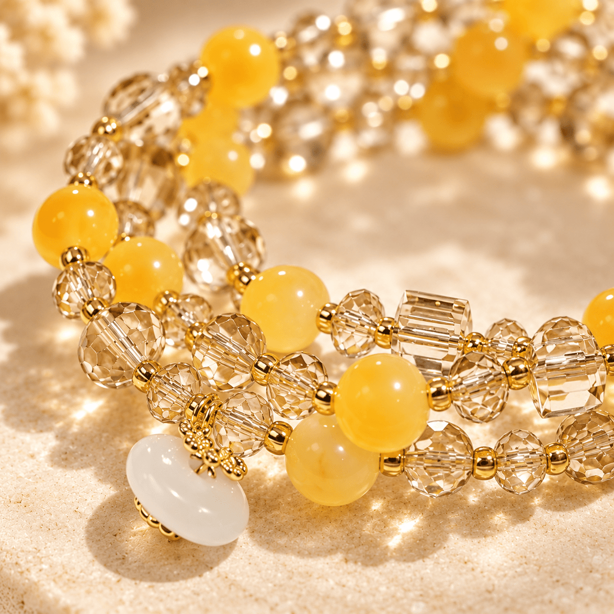 Yellow Agate & Champagne Crystal Double-Wrap Bracelet - Ocean Rielle Studio