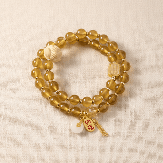 Yellow Candy Agate Double-Wrap Lucky Lotus Bracelet — Terra Collection - Ocean Rielle Studio