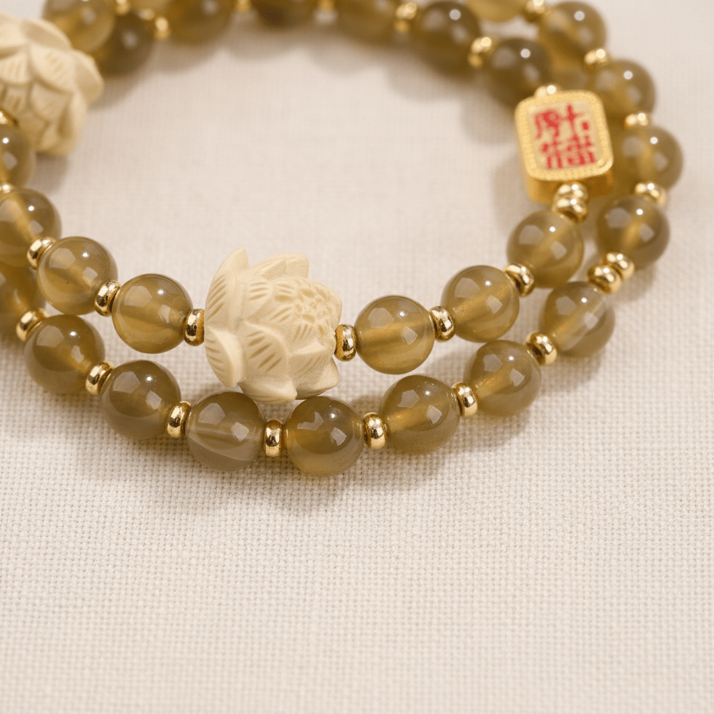 Yellow Candy Agate Double-Wrap Lucky Lotus Bracelet — Terra Collection - Ocean Rielle Studio